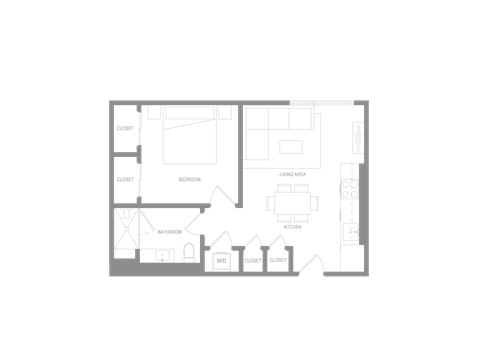 Floor plan for 1 bed, 1 bath, 680 sqft